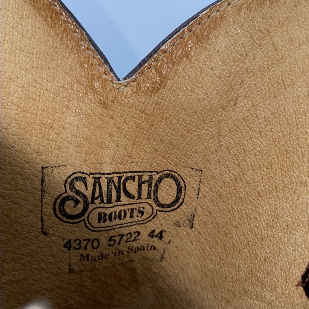 Sancho Men's Cowboy Boots Size 44 Brown Leather Snipped Toe Made in Spain 10 US - Picture 6 of 16